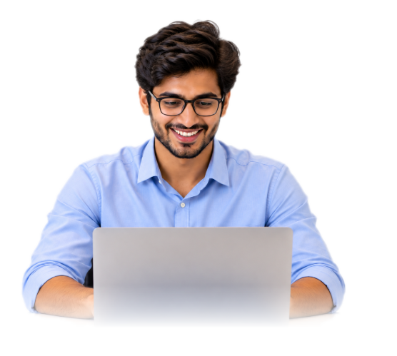 A member at his laptop, sending referral requests to alumni